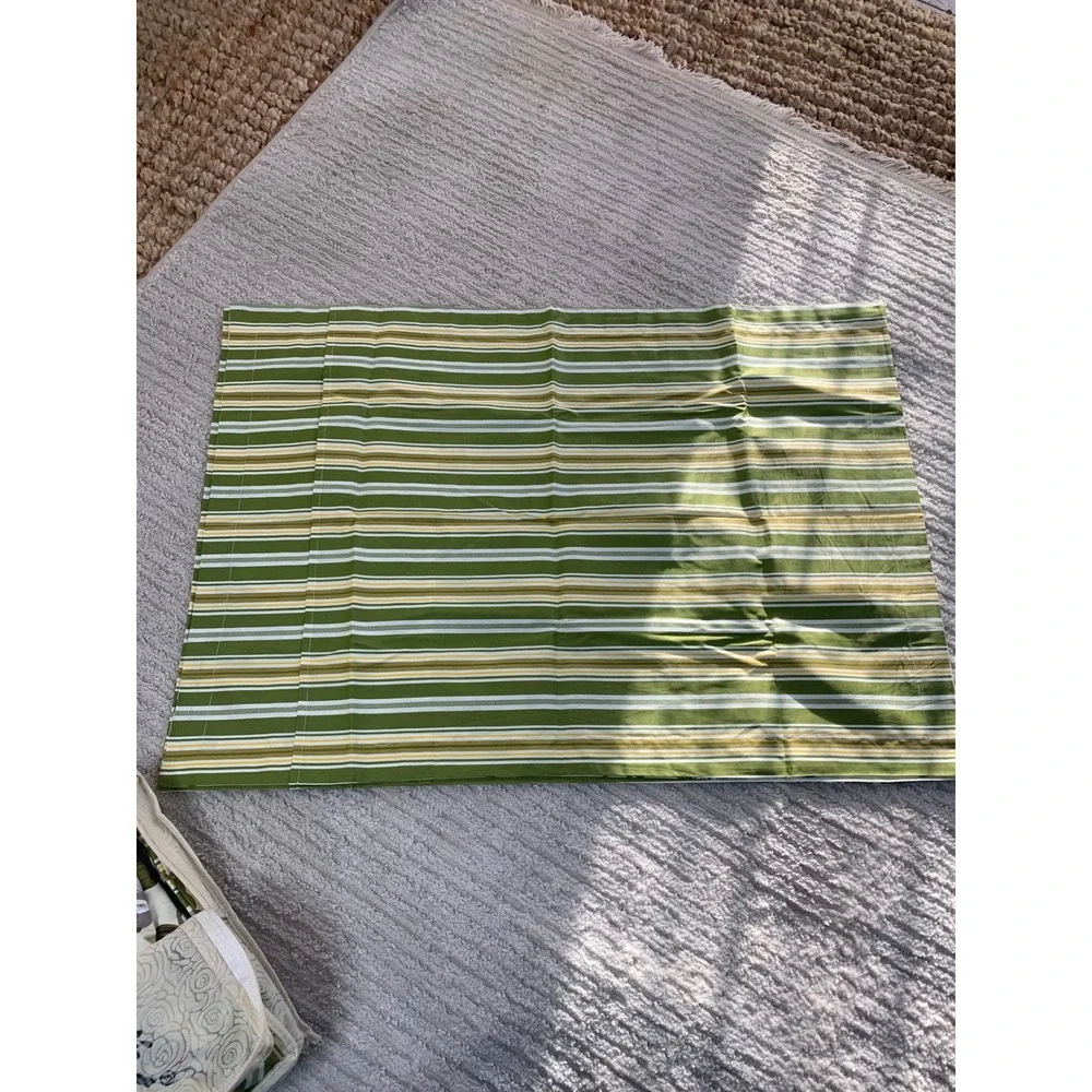 FADFAY Floral Duvet Cover Set Queen 3pc Cotton Magnolia Botanical Green Striped